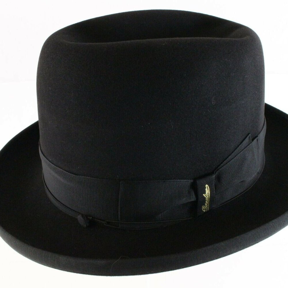 Borsalino Top Hatters Black Felt Mens Homburg Hat 7 New With Out Tags